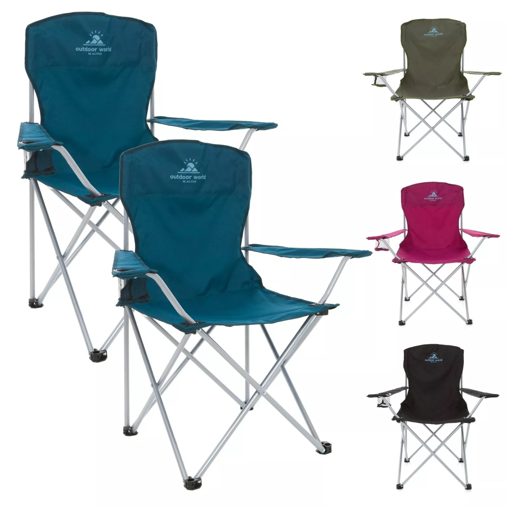 Blue Outdoor World Folding Camping Chair with Cup Holder High Back Waterproof Fabric Durable Steel Legs and Carry Bag 2 Pack
